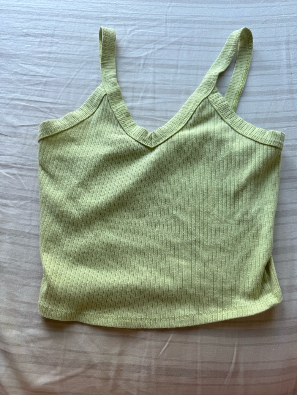 Light Green Ribbed V-Neck Tank Top - Women